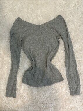 Everlane Heather Gray Wide Neck Long Sleeve Top minimalist preppy elevated